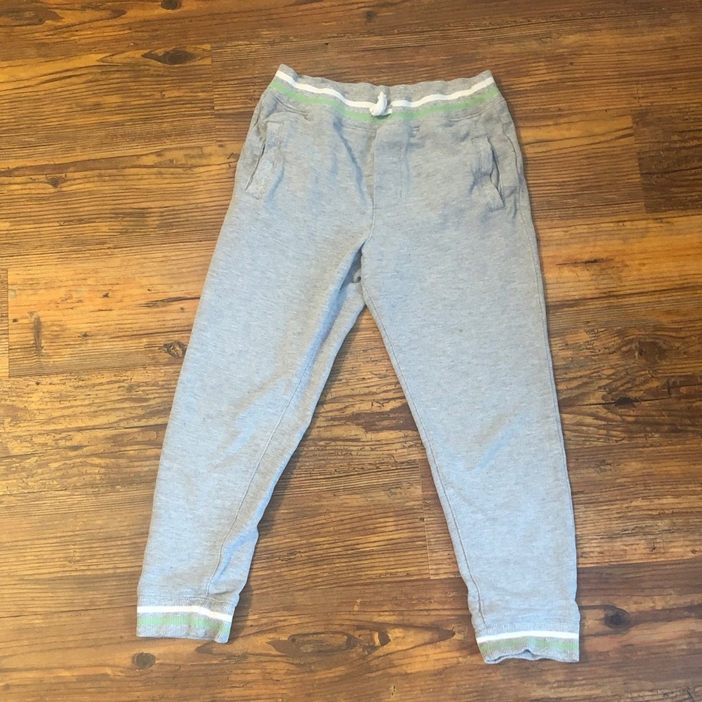 Janie and Jack Light Gray Kids Joggers with Green Trim